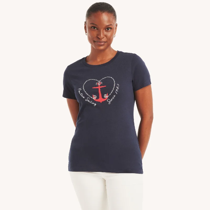 Retro Style Promotions Nautica Womens Sailing Glitter Heart Graphic T-Shirt
