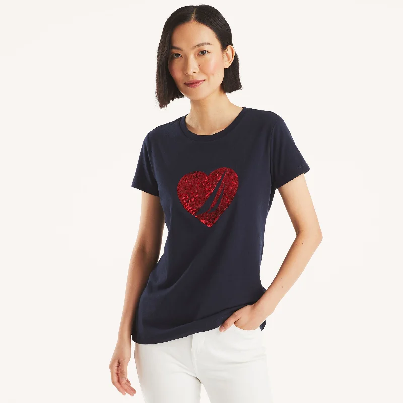 Limited Stock – Weekend Offers Available Now Nautica Womens Sequin Heart Graphic T-Shirt