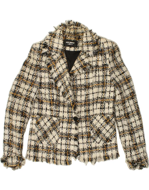 Elegant Women's Attire VINTAGE Womens 1 Button Blazer Jacket UK 12 Medium White Check Acrylic