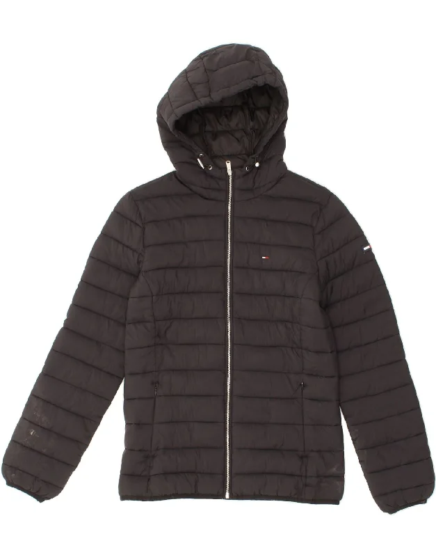 Women's Travel Apparel TOMMY HILFIGER Womens Hooded Padded Jacket UK 10 Small Black Polyamide Women's Travel Apparel TOMMY HILFIGER Womens Hooded Padded Jacket UK 10 Small Black Polyamide