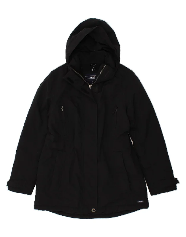 Sales Clothes LANDS END Womens Hooded Windbreaker Coat UK 14 Medium Black Nylon