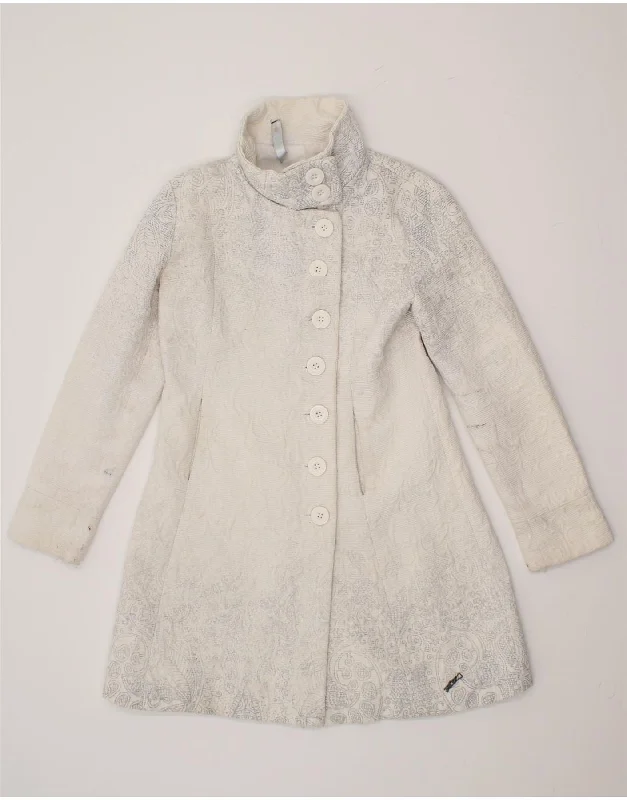 Women's Trendy Outfits DESIGUAL Womens Overcoat EU 42 Large White Paisley Polyester