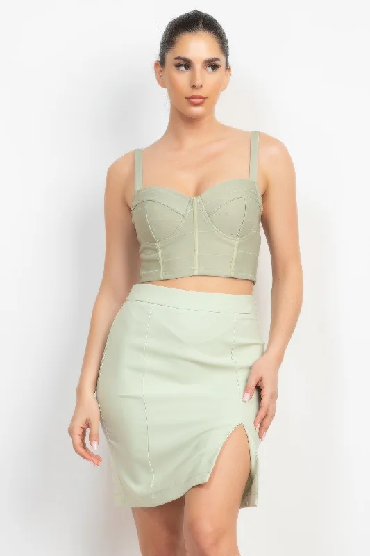 Additional Time-Limited Offers FASHNZFAB Women's Sleeveless Line Detailed Bustier Tank Top