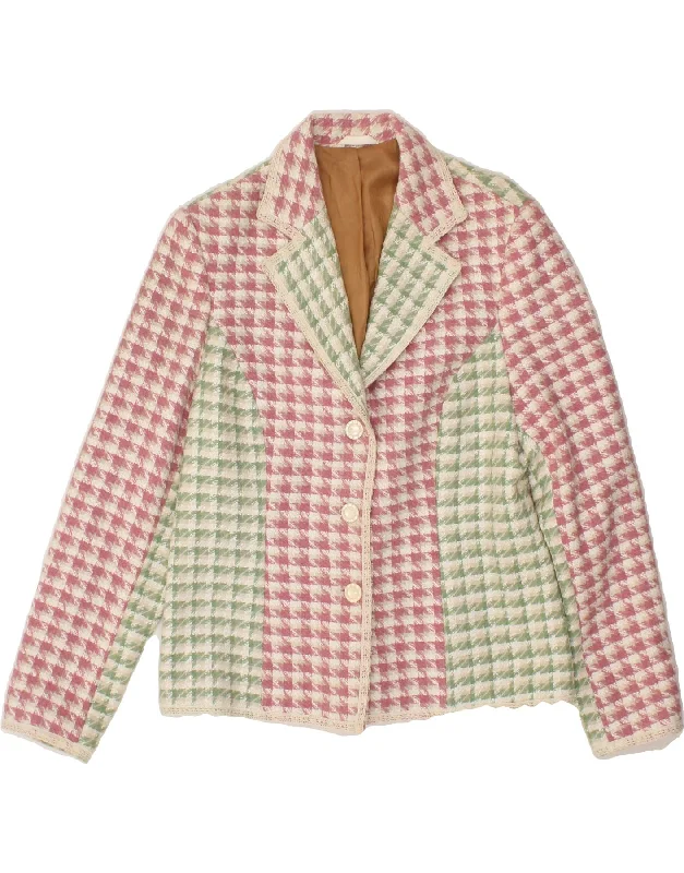 Fashion-Forward Women's Clothing VINTAGE Womens 3 Button Blazer Jacket UK 14 Medium Pink Houndstooth