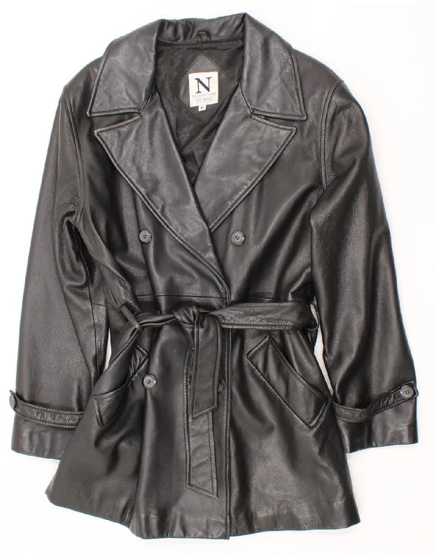 Workwear Fashion for Women VINTAGE Womens Leather Coat UK 14 Medium Black Leather