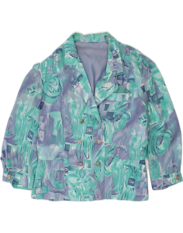 Modern Women's Apparel VINTAGE Womens Double Breasted Blazer Jacket UK 14 Medium Blue Floral