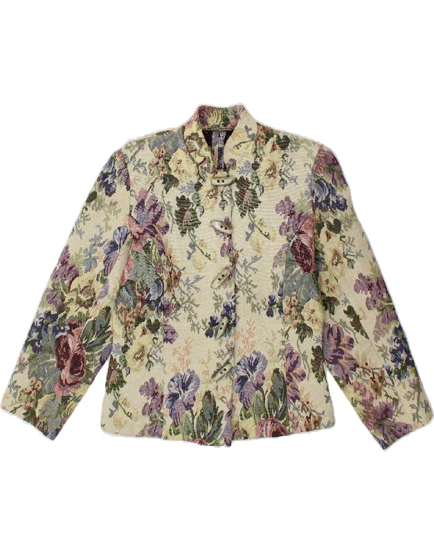 Women's Chic Outerwear Attire VINTAGE Womens 5 Button Blazer Jacket UK 12 Medium Green Floral