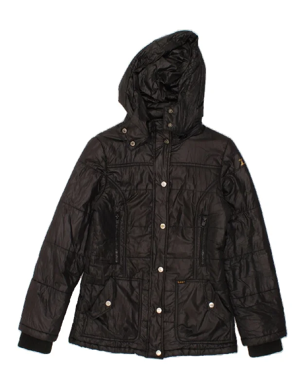 Women's Formal Clothes LEE Womens Hooded Padded Jacket UK 6 XS Black Polyamide