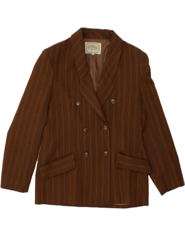 Comfy Women's Outfits for Daily Wear VINTAGE Womens Double Breasted Blazer Jacket IT 46 Large Brown Striped