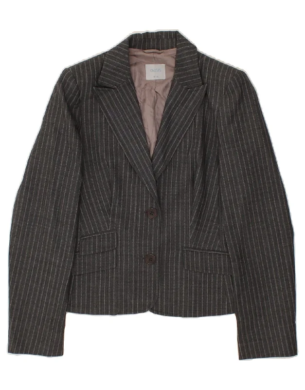 Unique Women's Fashion Pieces OASIS Womens 2 Button Blazer Jacket UK 10 Small Grey Pinstripe Virgin Wool