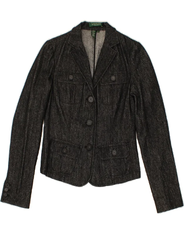 Modern Women's Wardrobe Essentials RALPH LAUREN Womens Petite 3 Button Blazer Jacket US 4 Small Grey Linen