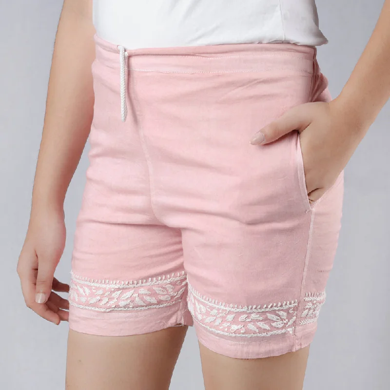 Women's Transitional Attire Pink - Chikankari Embroidery Cotton Short