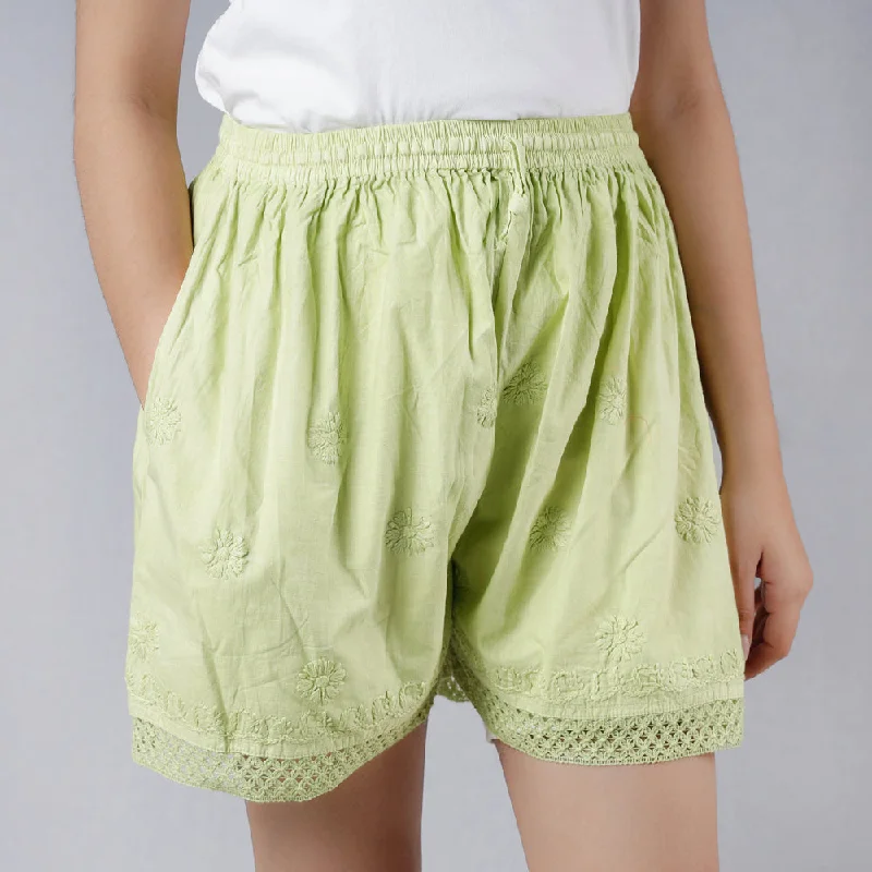 Women's Cozy Winter Attire Green - Chikankari Embroidery Cotton Short