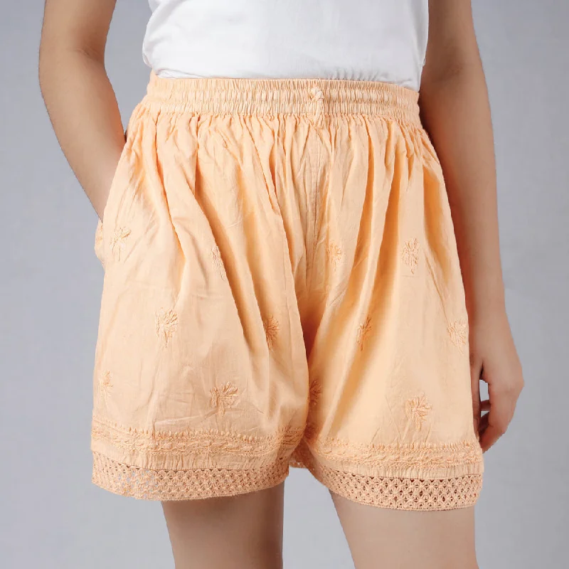 Women's Transitional Outfit Orange - Chikankari Embroidery Cotton Short