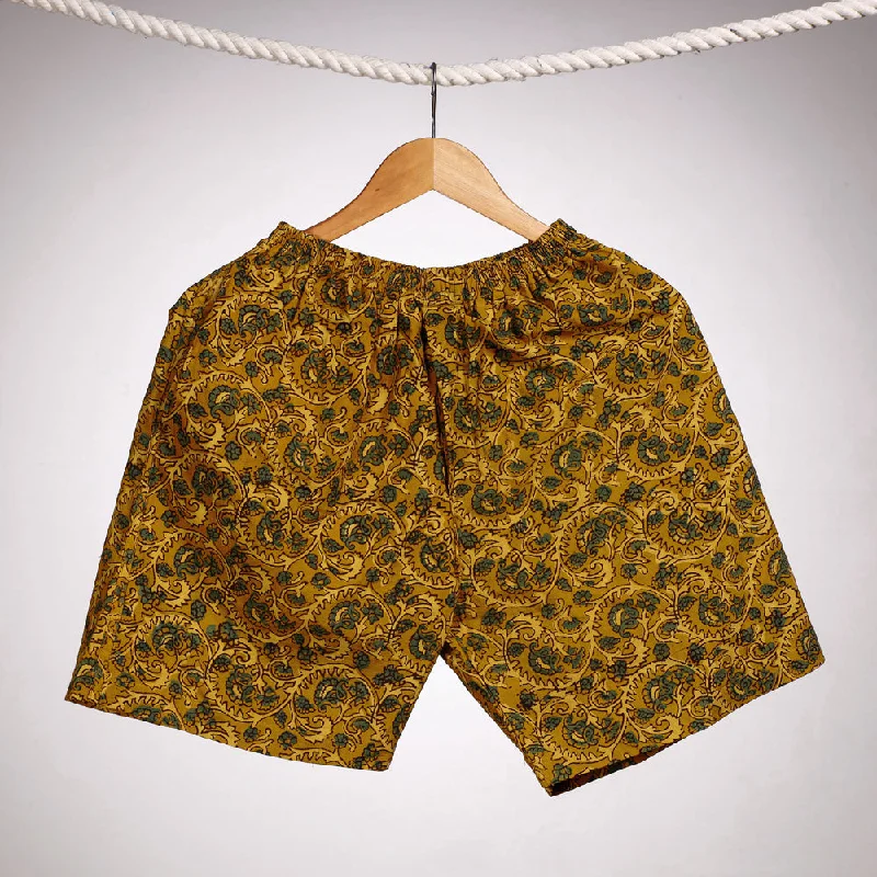 Chic Women's Clothing for Work and Travel Yellow - Ajrakh Block Printing Cotton Unisex Boxer/Shorts