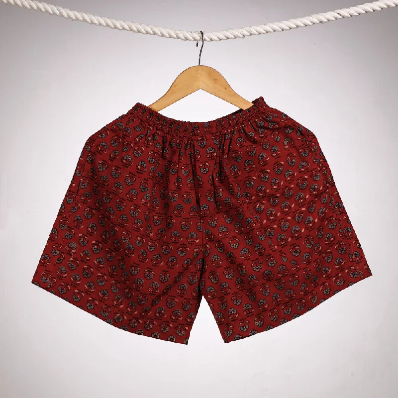 Elegant Women's Fashion Red - Ajrakh Block Printing Cotton Unisex Boxer/Shorts