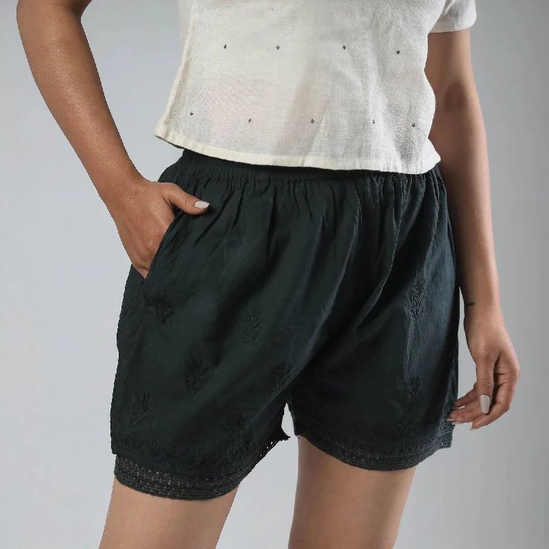 Women's Evening Wear for Special Occasions Black - Chikankari Hand Embroidered Cotton Short