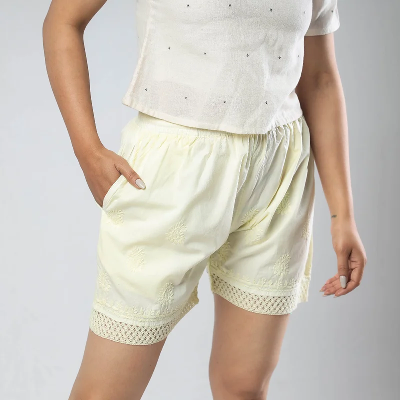 Weekend Sale Yellow - Chikankari Hand Embroidered Cotton Short