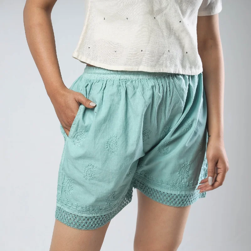 Edgy Fashion Green - Chikankari Hand Embroidered Cotton Short