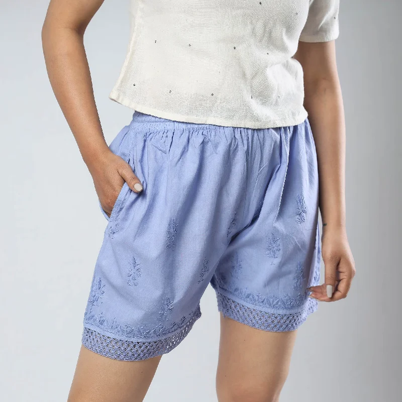 High End Women's Wear Blue - Chikankari Hand Embroidered Cotton Short