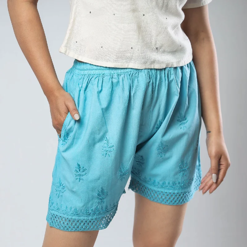 Vibrant Styles Blue - Chikankari Hand Embroidered Cotton Short