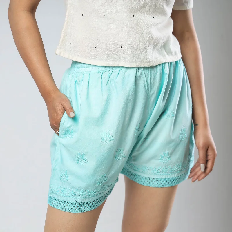 Hot Trends Blue - Chikankari Hand Embroidered Cotton Short