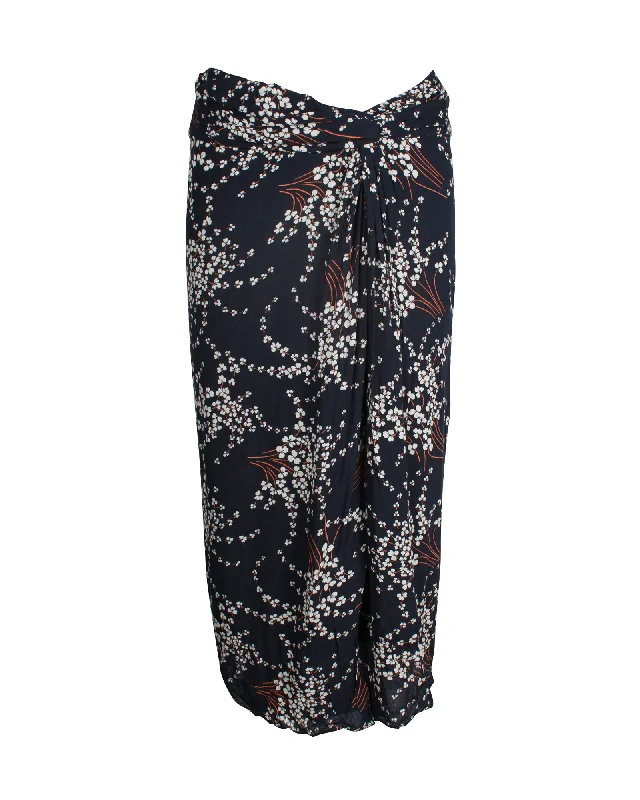 Clothes For Woman Ba&Sh Omille Floral Knee-length Skirt in Navy Blue Cotton
