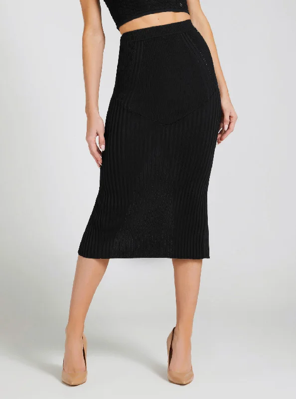Online Boutiques Black Julie Knit Midi Skirt