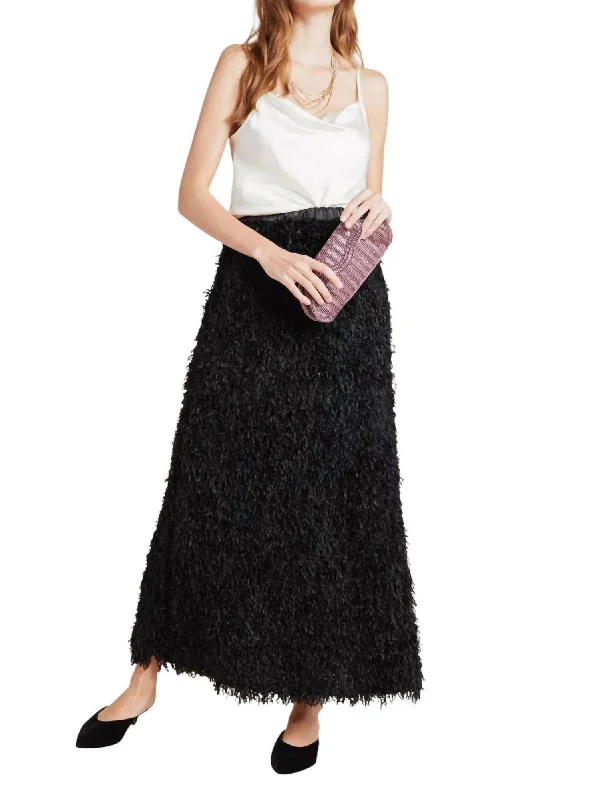 Timeless Elegance Chantal Feathered Maxi Skirt In Black