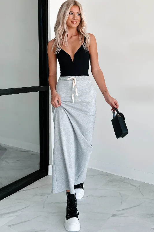 Trendy Online Boutiques Conquering Today Sporty Knit Maxi Skirt (Heather Grey)