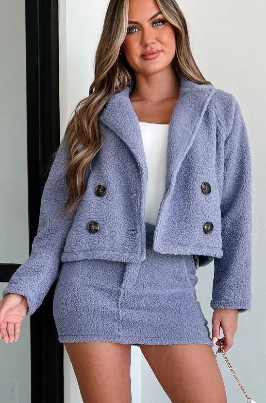 Women's Evening Outfit Cozy Glam Sherpa Jacket & Mini Skirt Two-Piece Set (Dark Lavender)