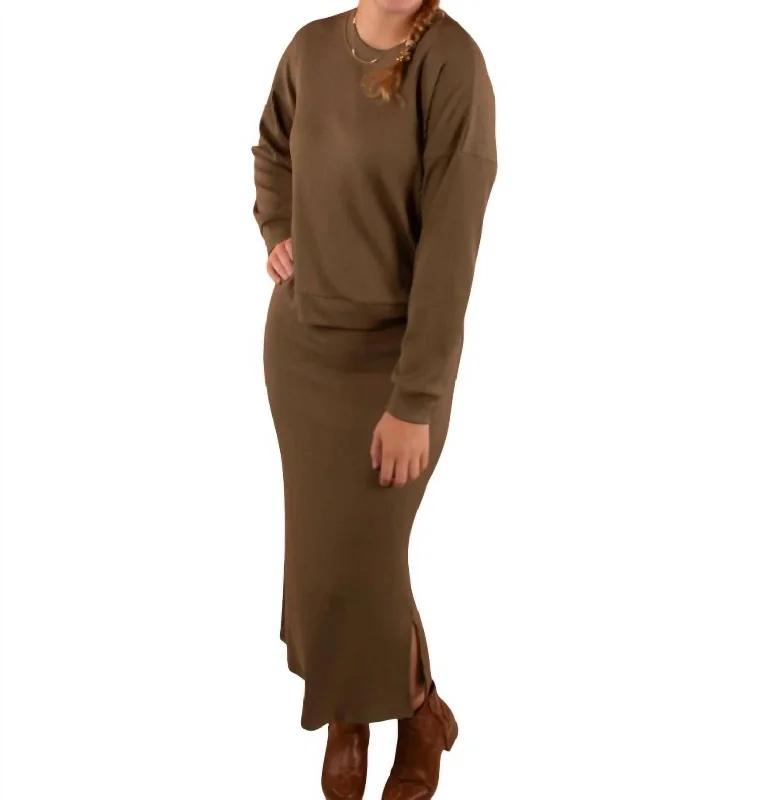 Trend Alert Dreams Ribbed Midi Skirt In Olive