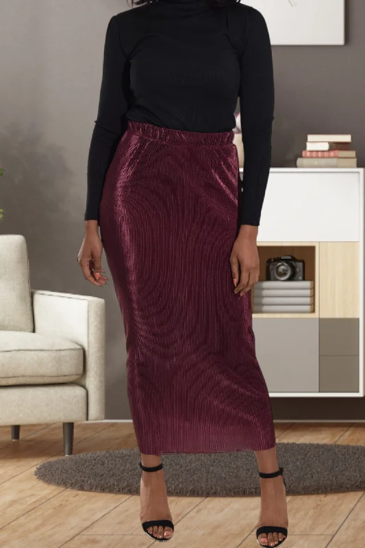 Chic Outfits Elastic Waist Burgundy Pencil Skirt