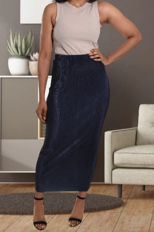 Urban Femme Streetwear Elastic Waist Navy Pencil Skirt