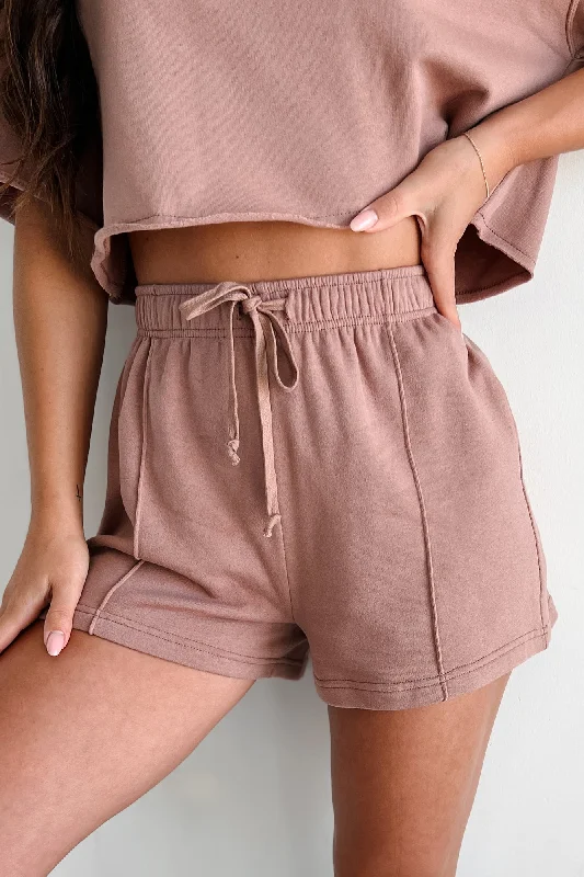 Comfortable Clothes Endless Leisure Knit Drawstring Waist Shorts (Mocha)