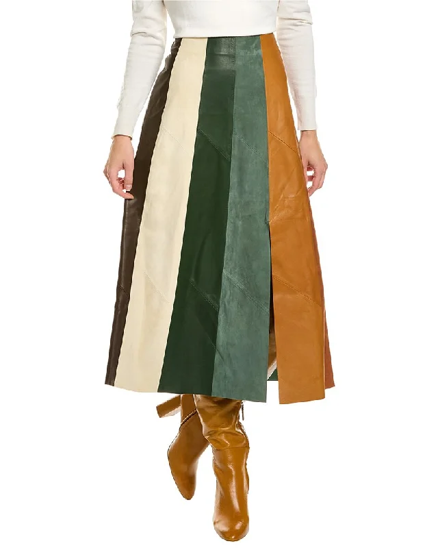 End of Season Sale Ferragamo Paneled Multicolor Leather & Suede Midi Skirt