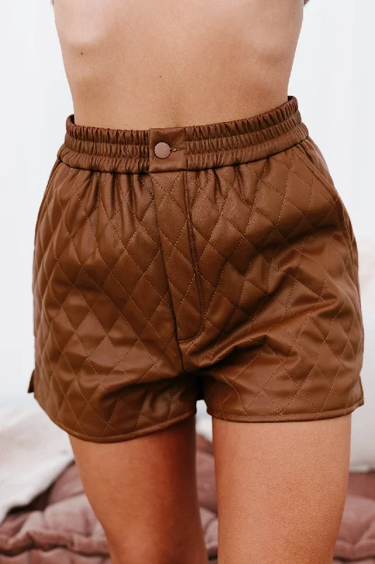 Women's Outerwear Attire Higher Class Faux Leather Shorts (Caramel Cafe)