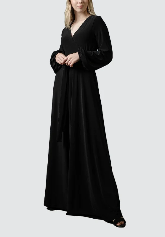Chic Women's Outfit Ideas Maxi Wrap Dress | Black