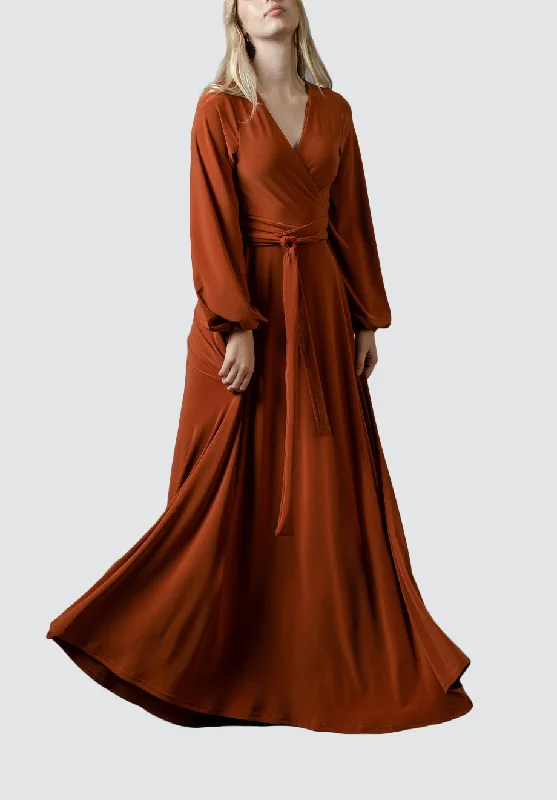 Women's High Street Fashion Maxi Wrap Dress | Rust