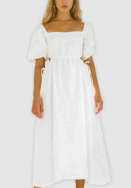 Easygoing Women's Style LAUREN Linen Dress With Puff Sleeves