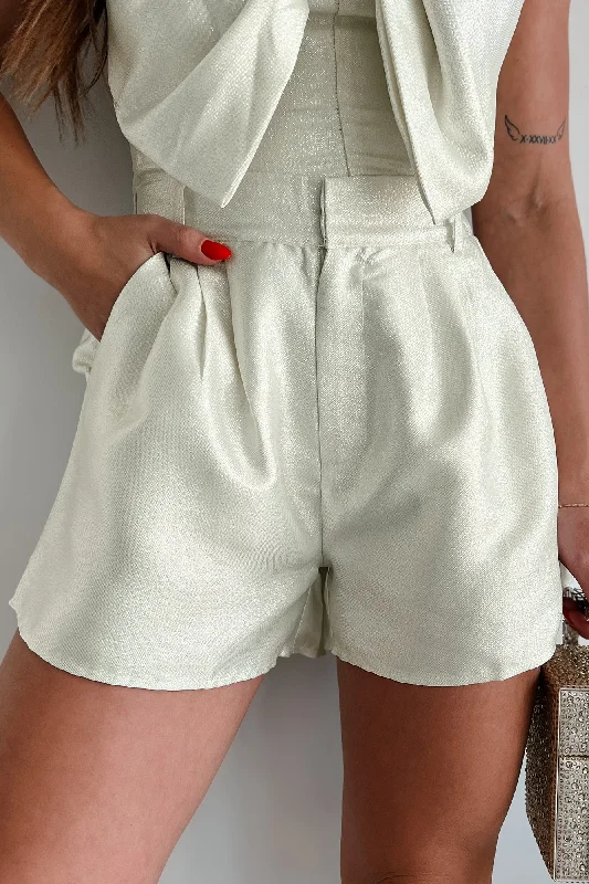 Chic Casual Style Made To Shine Glittered Shorts (Cream)