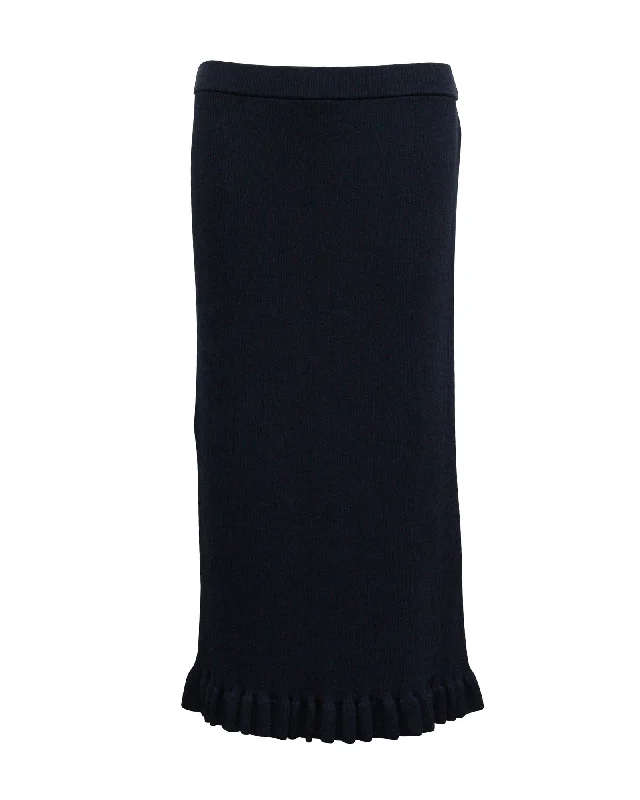 Effortless Chic for Women Michael Kors Ruffle Hem Midi Skirt in Navy Blue Viscose