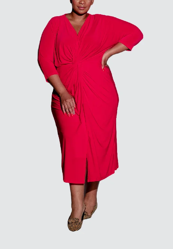 Sophisticated Women's Fashion Midi Twist Dress | Red