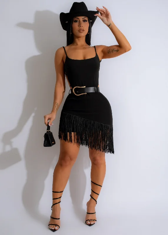 Bold Fashion My Rhythm Fringe Skirt Black