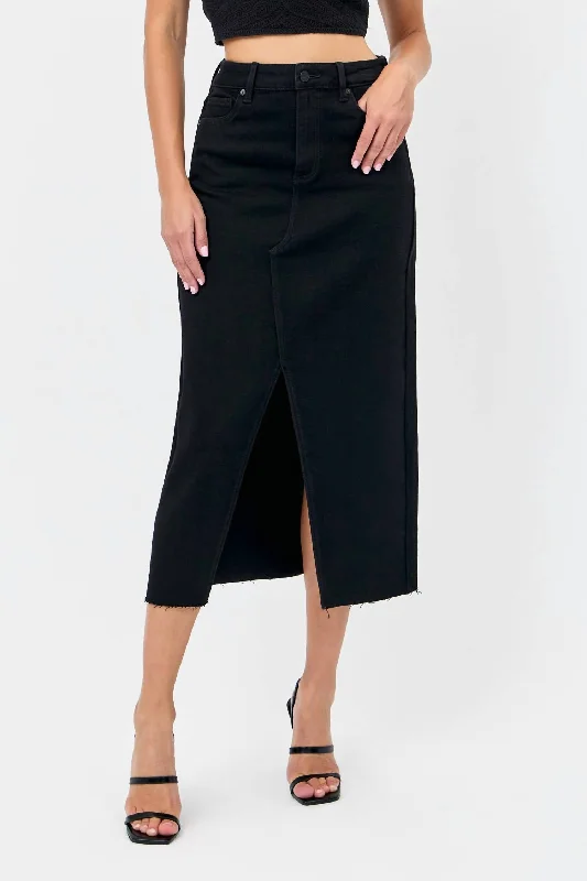 Women's Occasion Wear Apparel Peyton High Rise Denim Midi Skirt In Black