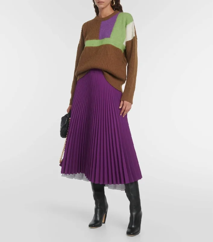 Stylish Women's Outerwear Apparel Pleated Midi Skirt In Aubergine