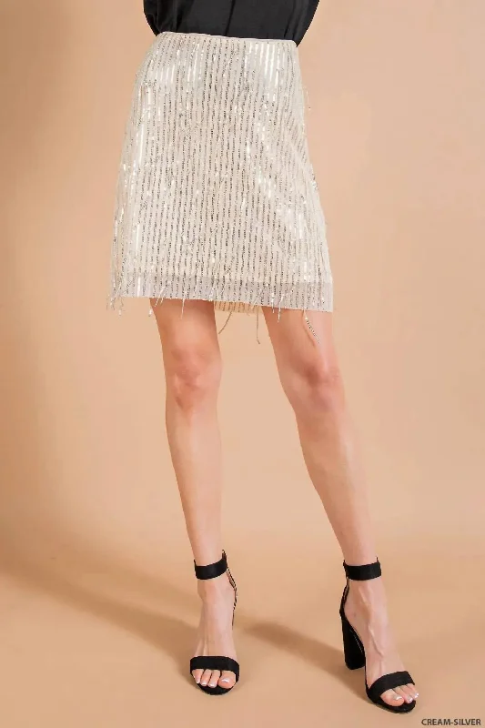 Clothes For Women Sequined Mini Skirt In Cream-Silver
