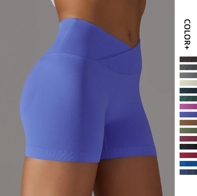 Clothing Sales Solid color cross waist peach butt yoga shorts three-quarter pants 15colors