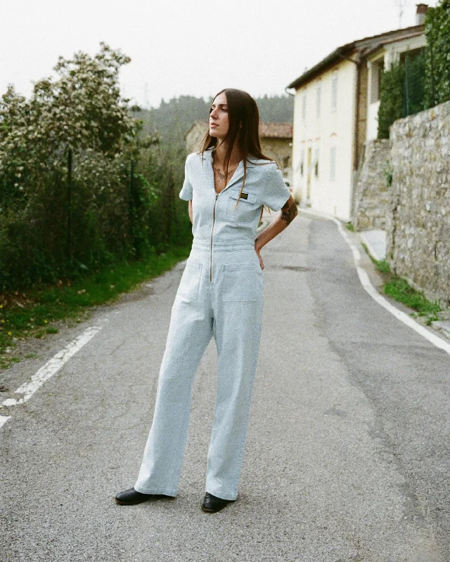 Luxury Women's Fashion Spring Shift Workwear Jumpsuit - Blue Hickory
