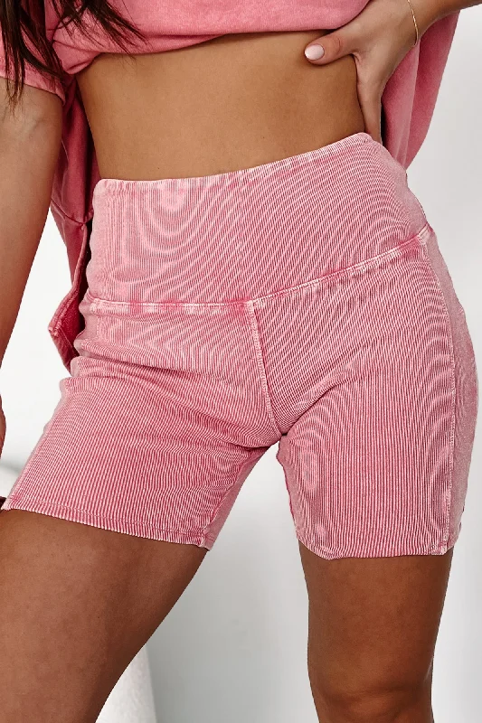 Affordable Women's Clothes Staying In My Lane Ribbed Biker Short (Fuchsia)